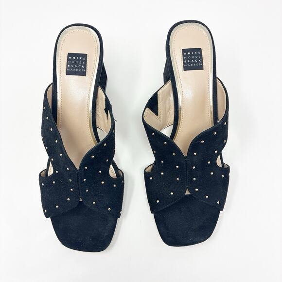 White House Black Market Gold Studded Suede Block Heeled Sandal 8.5 - Picture 4 of 7